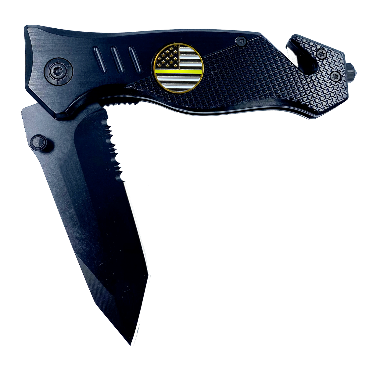 Thin Yellow Line collectible 3-in-1 Police Tactical Rescue Knife for with Seatbelt Cutter, Steel Serrated Blade, Glass Breaker 2-K - view 3