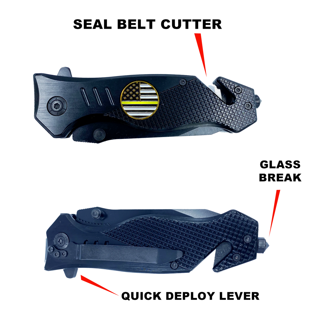 Thin Yellow Line collectible 3-in-1 Police Tactical Rescue Knife for with Seatbelt Cutter, Steel Serrated Blade, Glass Breaker 2-K - view 4